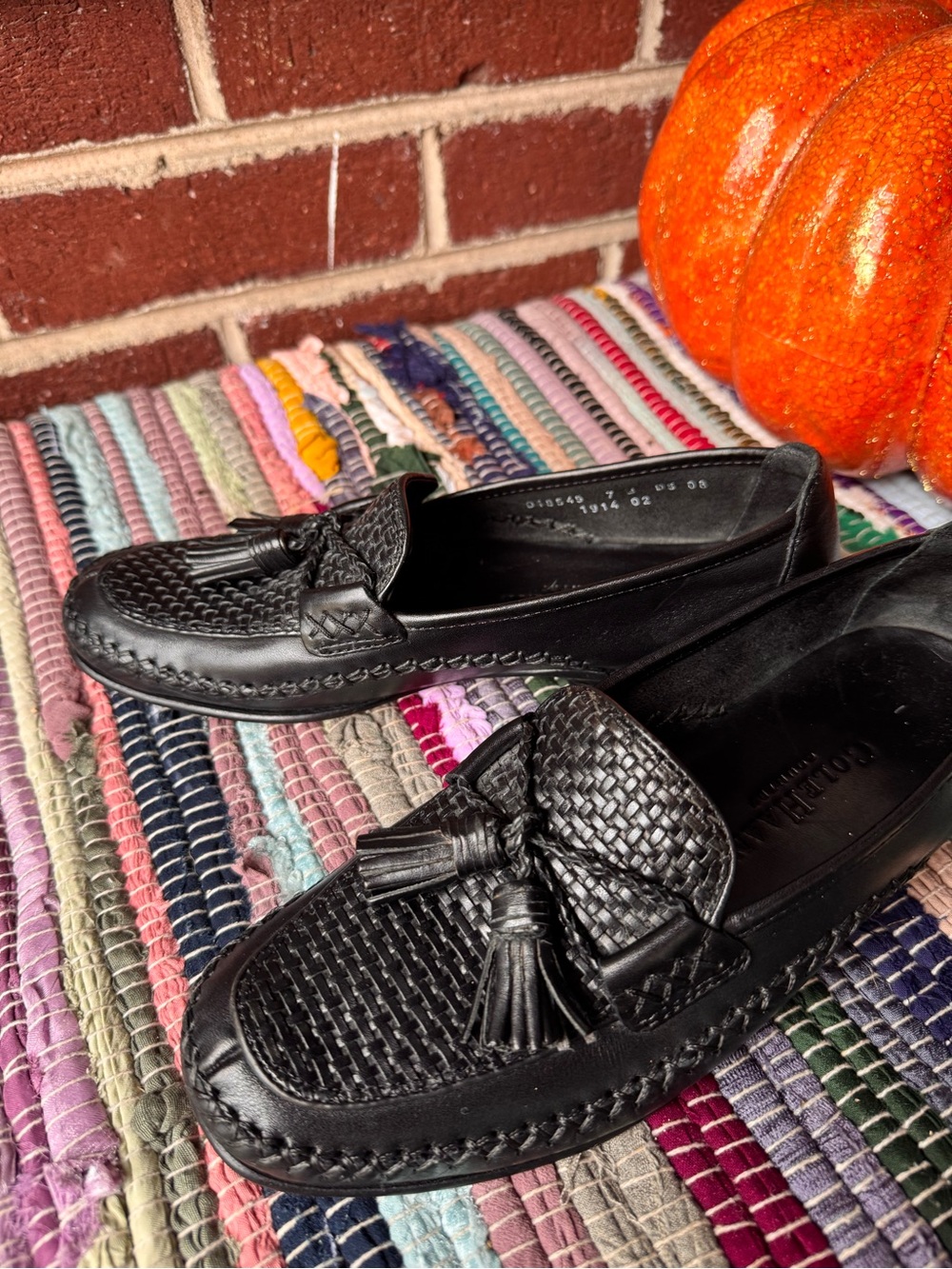 Cole Haan country Black Woven Leather Tassel Loafers - Picture 5 of 11